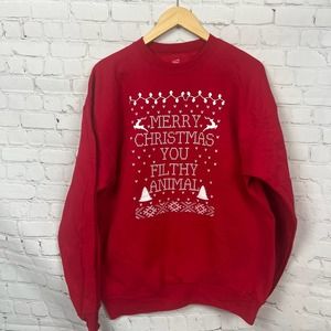 Holiday CHRISTMAS Sweatshirt HOME ALONE 'Merry Christmas You Filthy Animal' L
